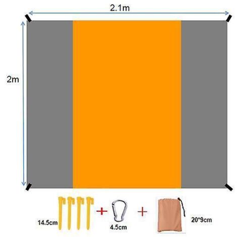 tapis De Plage Impermable Et Rsistant Au Sable 210 X 200 Cm (orange-gris) Tapis De Fixation  4 Coins Tapis De Plage Pour Les Voyages  La Plage, Le