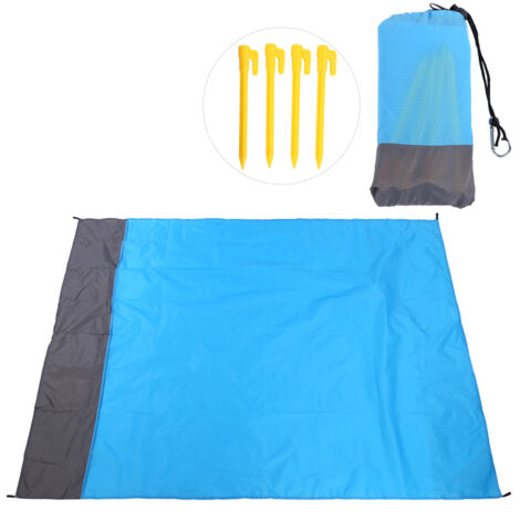 Tapis de plage imperméable bleu 1,4x2m - Matelas de camping portable pour pique-nique et extérieur
