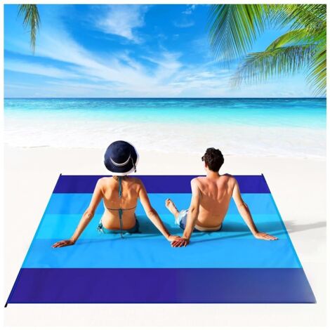 Tapis de plage imperméable et résistant au sable, 79 pouces x 83 pouces, séchage rapide et léger, convient pour 2 à 6 adultes, avec piquets Fournitures de voyage, de camping, de randonnée et de plage