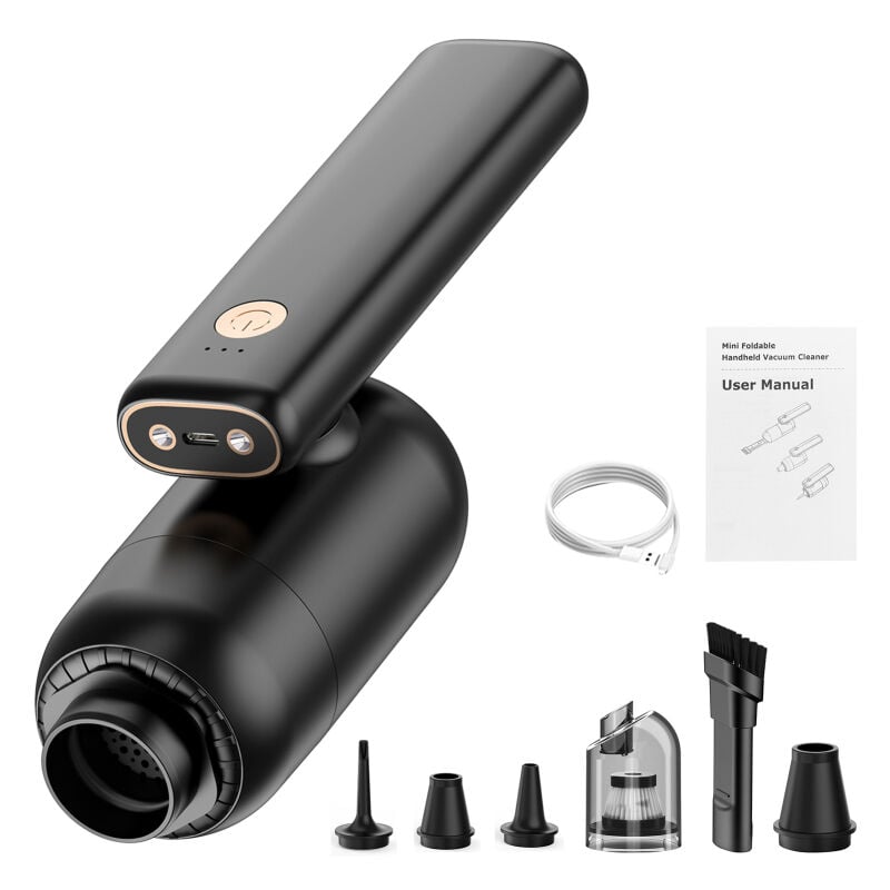 Aspirateur de voiture, aspirateur à main haute puissance 50 W avec lumières LED, différentes buses, pliable à 180°, portable, rechargeable, sans fil,