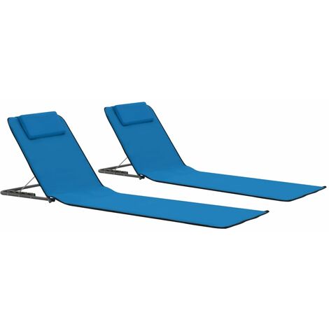 Tapis de plage pliables 2 pcs Acier et tissu Bleu