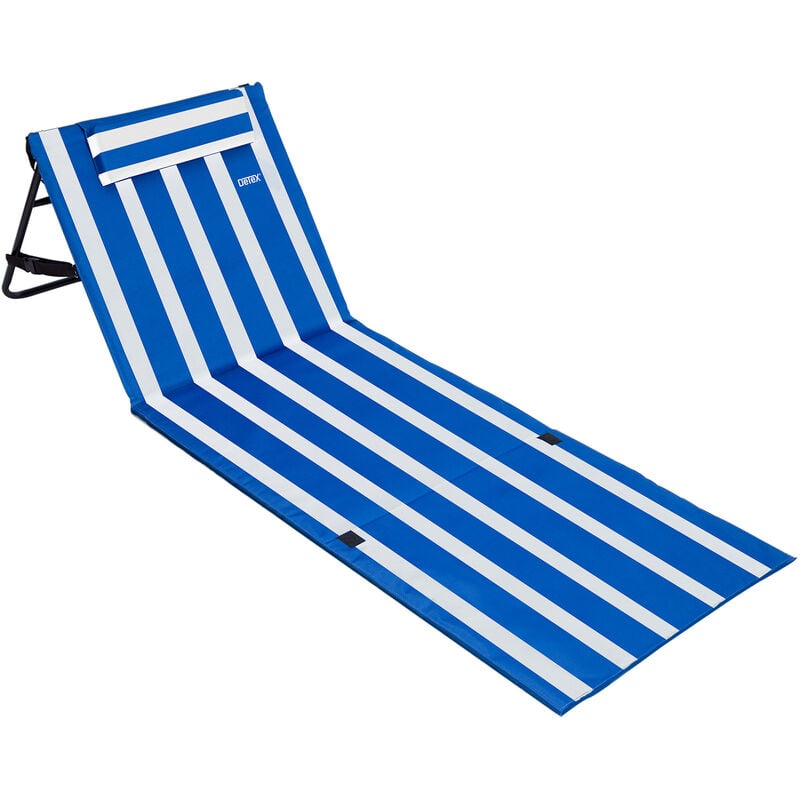 Detex - Tapis de Plage rembourré Pliable avec dossier Réglable Poche latérale Coussin Sangle de transport Matelas de plage transportable Bleu blanc