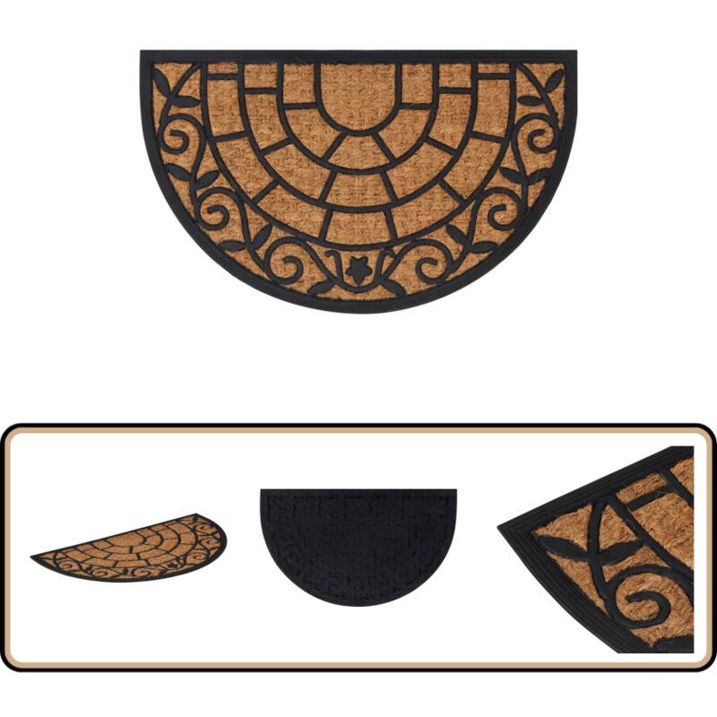 Tapis de porte demi-rond 45x75 cm caoutchouc et fibre de coco - Paillasson - Tapis D'entrée - Matelas D'entrée - Décoration Intérieure - Décor