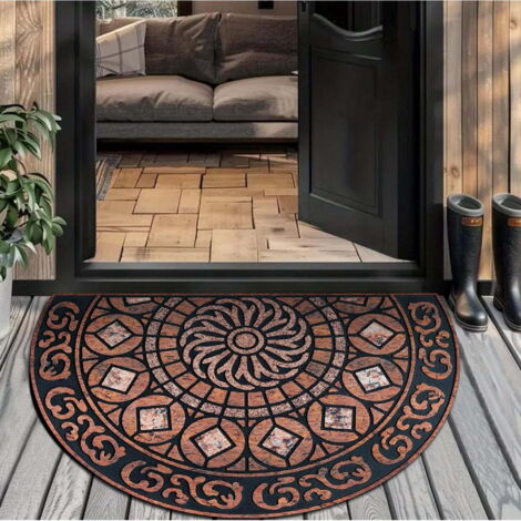 Tapis de porte demi-rond mandala, 61 x 89 cm, antidérapant, ultra-doux, très absorbant, idéal pour salle de bain, cuisine, entrée et décoration intérieure. Tapis lavable et résistant.