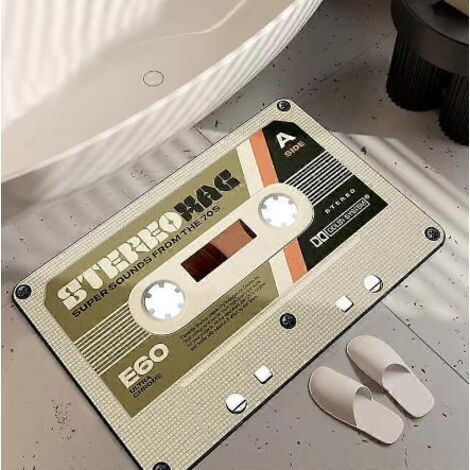Tapis de porte en caoutchouc à motif de cassettes CD (40 x 60 cm), en terre de diatomées. Cadeau idéal pour enfants, décoration de chambre de garçon, décoration intérieure, tapis de salle de bain.