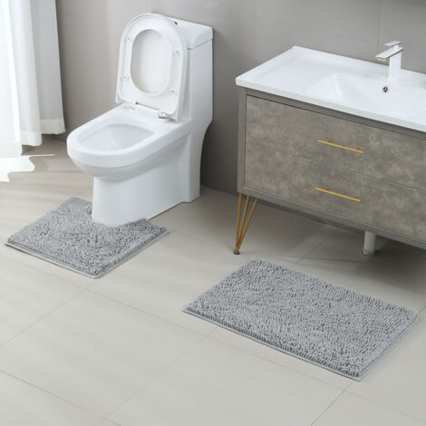 Tapis de porte en chenille gris clair - 50×50 (U) + 50×80 cm (lot de deux) [Amazon]