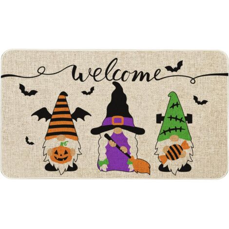 Tapis de porte Halloween gnome (50 x 80 cm) - intérieur/extérieur - antidérapant - en caoutchouc