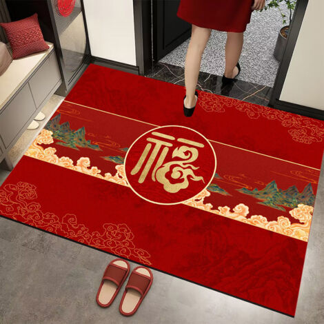 Tapis de porte rouge porte-bonheur, tapis de maison neuf fête Nouvelle Année style maison 11, dimensions 80x120cm.