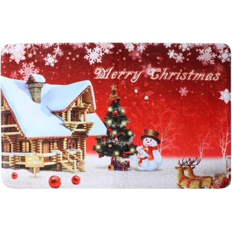 Tapis de porte, tapis de sol en flanelle douce à motif de Noël