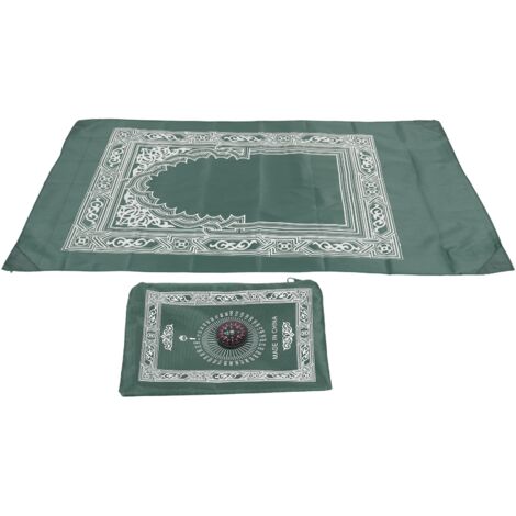 Tapis de Prière Islamique avec Boussole et Coins Renforcés pour Voyage et Extérieur, Vert Foncé