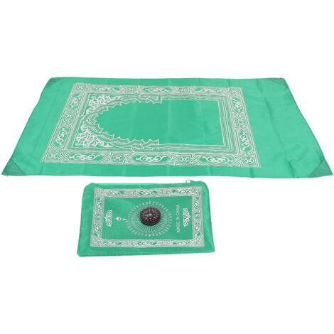 Tapis de prière musulman avec boussole et coins stabilisés, vert clair pour voyage extérieur