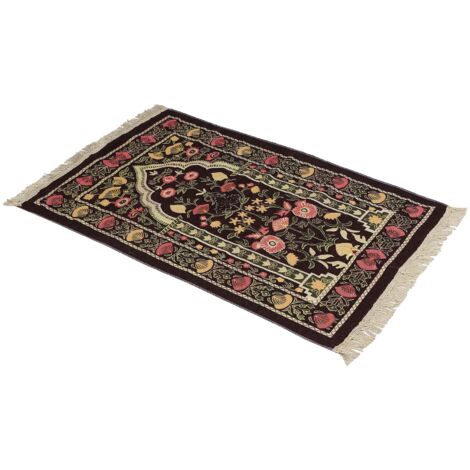 Tapis de prière nomade motif floral brodé, tapis de sol islamique marron