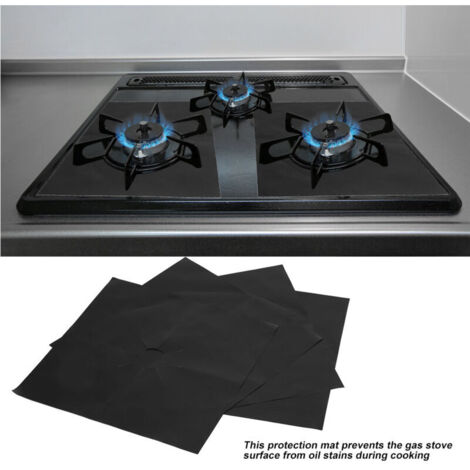 Tapis de protection antiadhésif pour brûleur de cuisinière à gaz, 4 pièces, protecteur d'huile, outil de cuisine (noir)