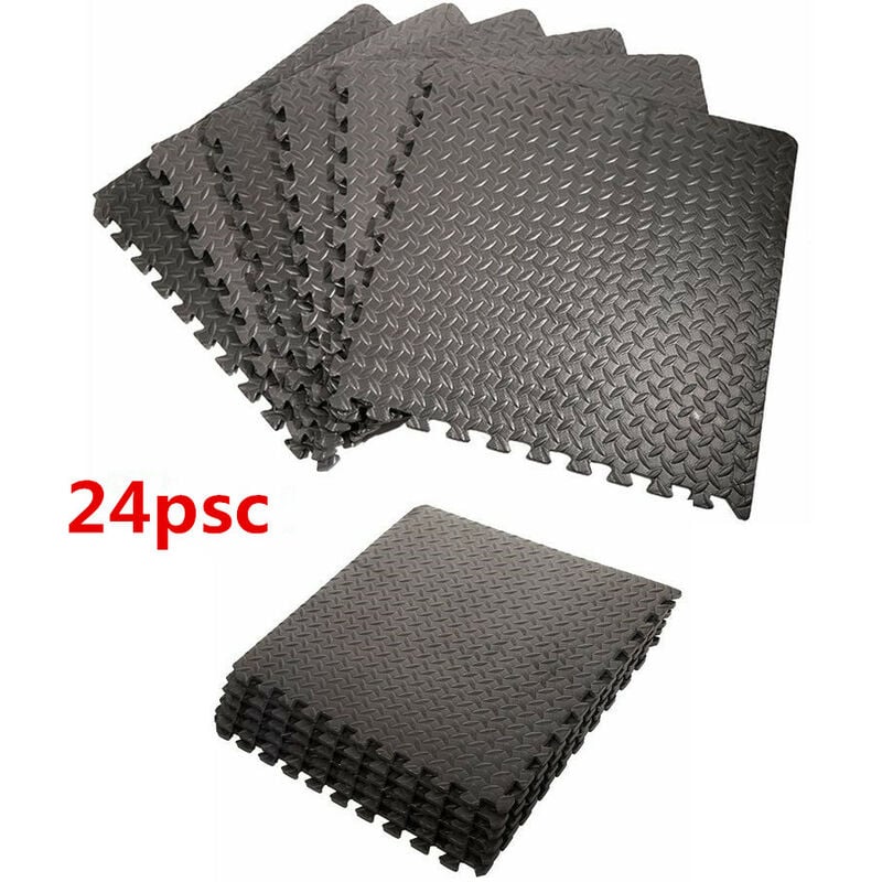 Tapis de Protection de Sol EVA,Matelas Puzzle Imperméable,24 Dalles,pour Fitness,Piscine, Patageoire,Garage- 60x60cm-Noir