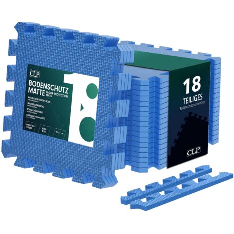 Tapis de protection de sol puzzle 18 pièces protection pour salle de sport atelier garage jeux 31x31 plastique bleu 100009001