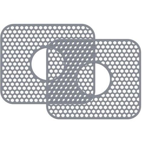 Tapis de protection en silicone pour évier, 34,3 x 29,5 cm, égouttoir à vaisselle, protège l'évier des taches, des rayures(2 pièces, gris)