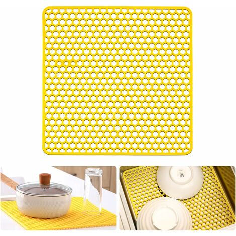 Tapis de protection en silicone pour évier de cuisine pour évier de ferme en acier inoxydable ou en porcelaine Tapis fond d'évier Macaron(jaune)