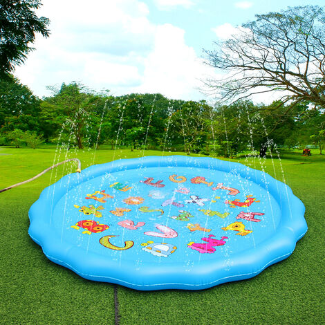 Tapis de pulvérisation d'eau jouets d'eau en plein air tapis de jeu pour enfants fontaine gonflable piscine dinosaure tampon de pulvérisation d'eau-Blue Dolphin 170CM