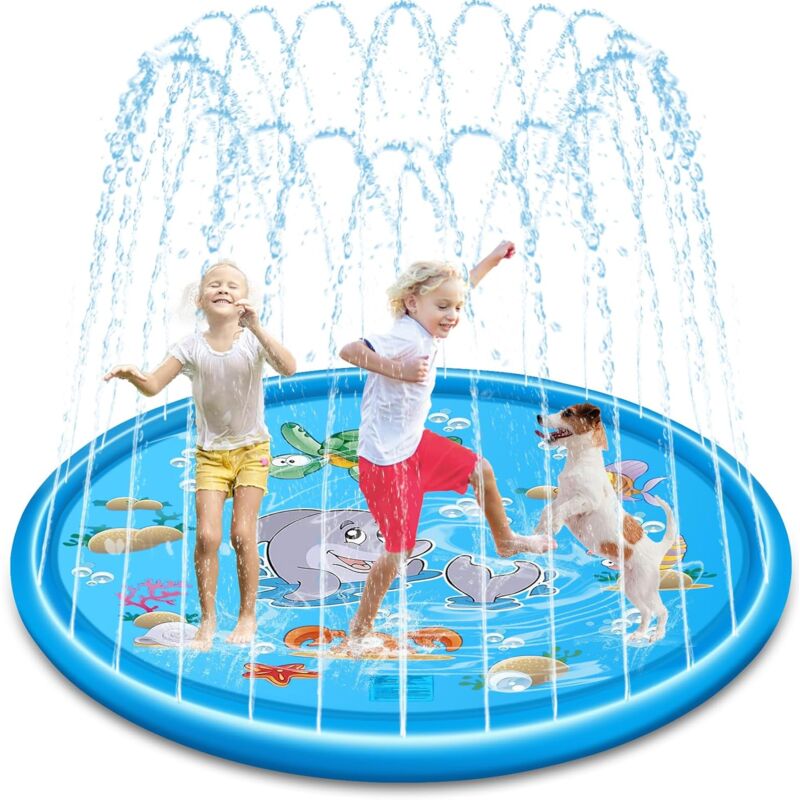 Tapis de Pulvérisation170cm, Tapis de Jet d'eau Jouets pour Enfants, Tapis de Pulvérisation Antidérapant, Jet Fontaine Réglable, Jeu d'eau Exterieur
