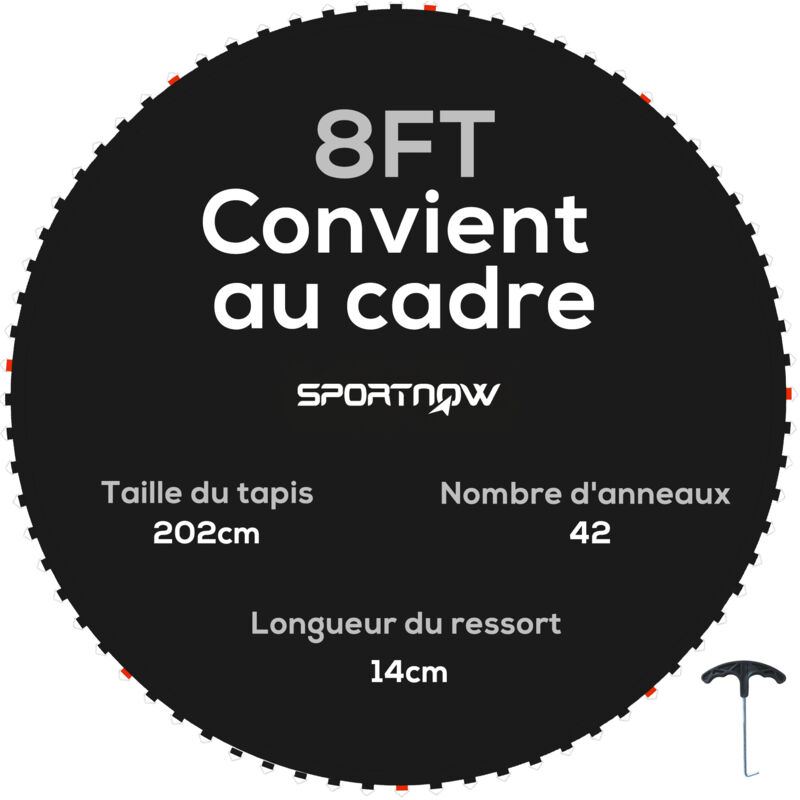 Sportnow - Tapis de rechange trampoline ø 2,4 m ressorts 14 cm outil 42 crochets en v inclus