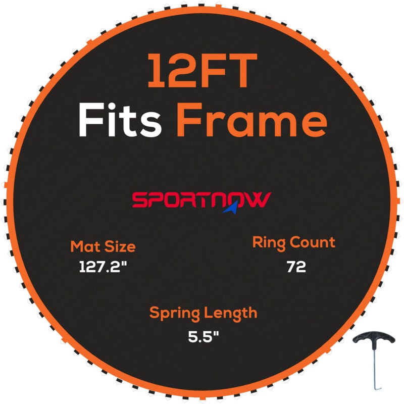 Sportnow - Tapis de rechange trampoline ø 3,7 m ressorts 14 cm outil 72 crochets en v inclus orange noir