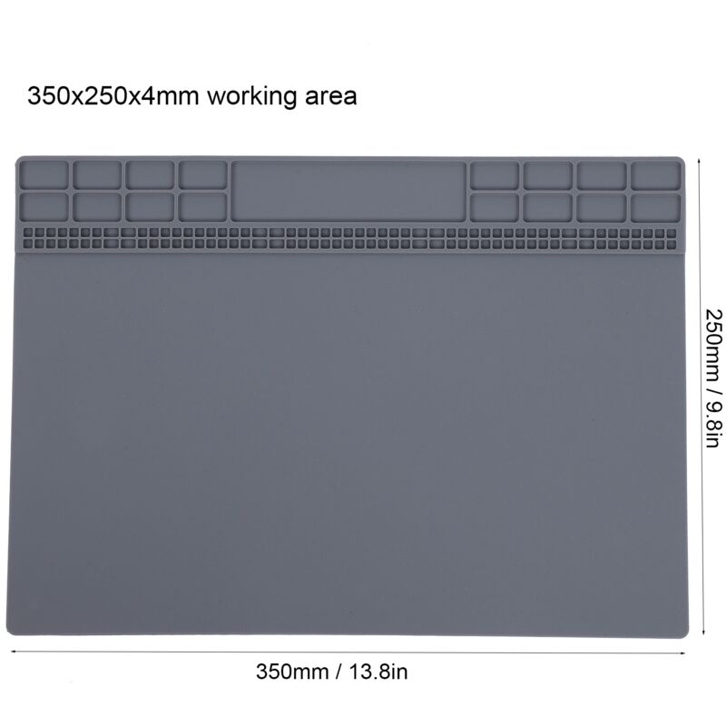 Sunxury - Tapis de réparation en Silicone, résistant à la chaleur, pour ordinateur, téléphone, Station de soudure, outils, 350x250x4mm, gris