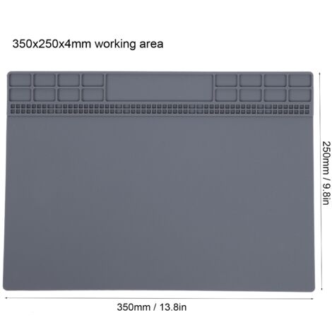 Tapis de réparation en Silicone, résistant à la chaleur, pour ordinateur, téléphone, Station de soudure, outils, 350x250x4mm, gris