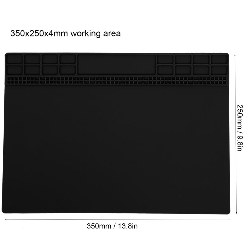 Tapis de réparation en Silicone, résistant à la chaleur, pour ordinateur, téléphone, Station de soudure, outils, 350x250x4mm, noir