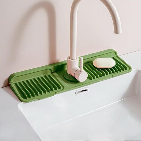 Tapis de robinet d'évier de cuisine en silicone, gris, 45 x 14 cm