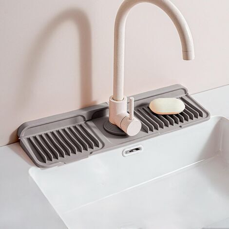 Tapis de robinet d'évier de cuisine en silicone, gris, 45 x 14 cm