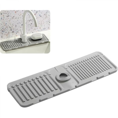 Tapis de robinet d'évier, protection anti-éclaboussures en silicone, séchage rapide (1, gris)