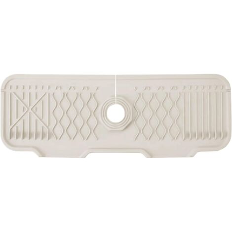Tapis de robinet en silicone, protection anti-éclaboussures pour robinet d'évier, bac d'égouttement pour robinets à poignée, tapis d'évier pour comptoir de cuisine et de salle de bain (blanc, 43 cm)