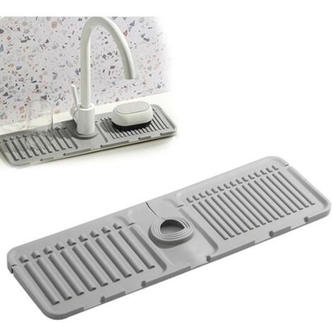 Tapis de Robinet pour évier de Cuisine, Protection Anti-éclaboussures, Tapis de Séchage en Silicone,Plateau d'évier en Pierre(Gris)