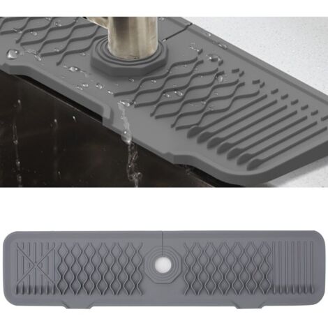 Tapis de Robinet Silicone, Protection Anti-Éclaboussures pour Robinet d'Évier, Plateau Anti-Gouttes pour Poignée Robinet, Tapis d'Évier pour Comptoir de Cuisine et de Salle de Bain (Gris, 61 cm)