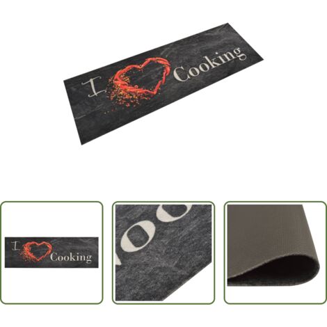 Tapis de salle à manger -  Tapis de cuisine lavable impression cuisine noir 60x180 cm
