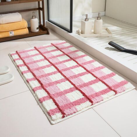 Tapis de salle de bain 24" x 16", Tapis de bain moelleux ultra doux et absorbants, Tapis de bain antidérapants et lavables pour sol de salle de bain et douche, Décor pour la maison, Rose pâle et crème