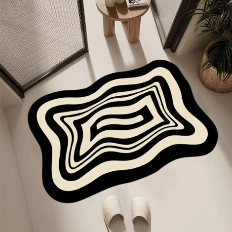 Tapis de salle de bain 50 x 80 cm, noir et blanc, style américain simple, facile à sécher, absorbant, résistant aux taches et antidérapant, en terre de diatomées.