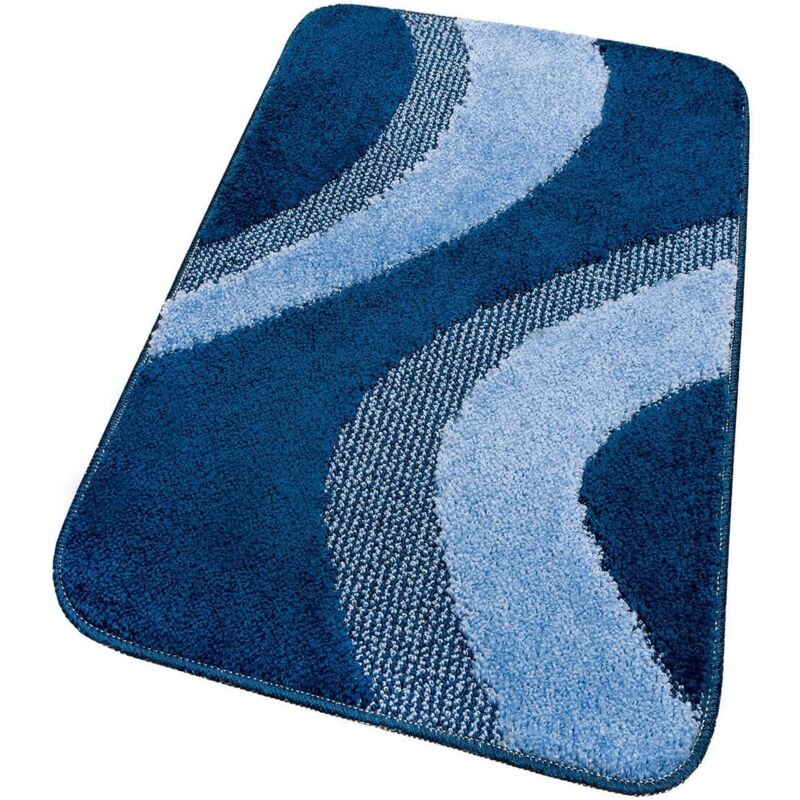 Tapis de salle de bain 50x110 cm Descendre du lit Anti-dérapant Shaggy 3D Moderne Absorbant - Bleu