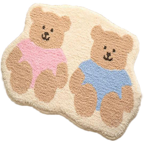 Tapis de Salle de Bain Anti-Dérapant 60x90cm Style Mignon Ours Imitation Cachemire Absorbant pour Salon Table Basse Couleurs Rose et Bleu