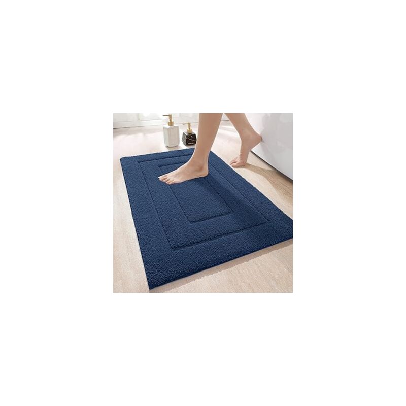 Tapis de salle de bain antidérapant bleu marine, 50x80 cm, microfibre, doux et absorbant, lavable en machine, tapis de douche extra épais
