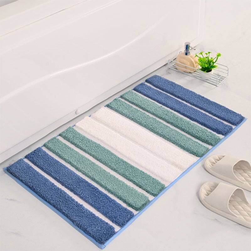 Tapis de salle de bain antidérapant en peluche à rayures colorées avec support antidérapant et absorption d'eau supérieure