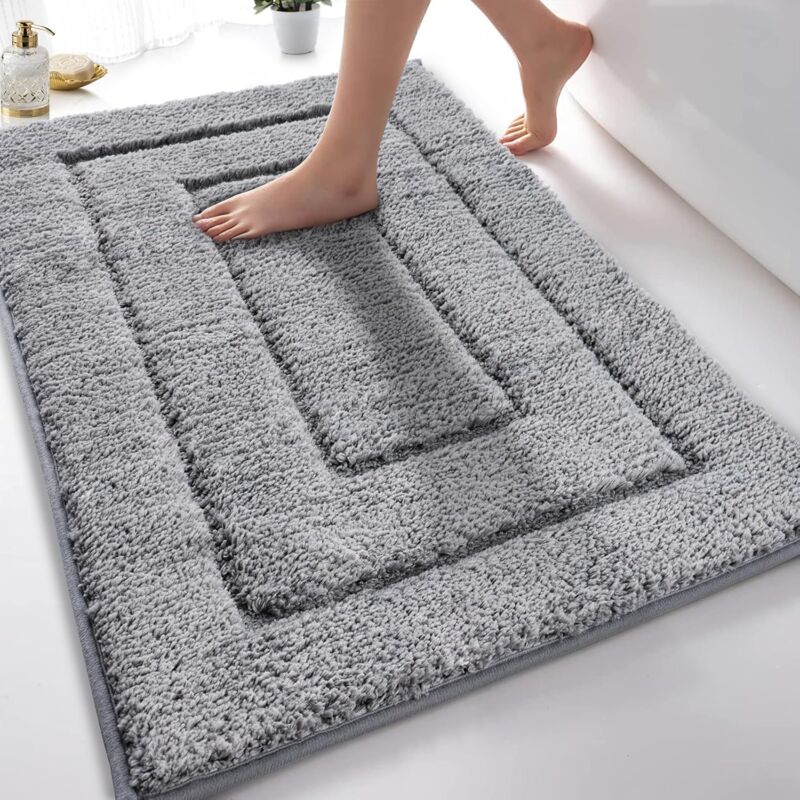 Tapis de salle de bain antidérapant et lavable - Tapis de bain doux absorbant l'eau - En microfibre - Pour douche, baignoire et toilettes - Gris - 70