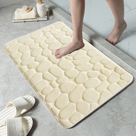 Tapis de Salle de Bain Antidérapant, Imitation de Galets, Absorbant en Mousse à Mémoire de Forme, Lavable, Idéal pour Décoration de Chambre à Coucher et Toilettes,50cm x 80cm,CHINA,Beige
