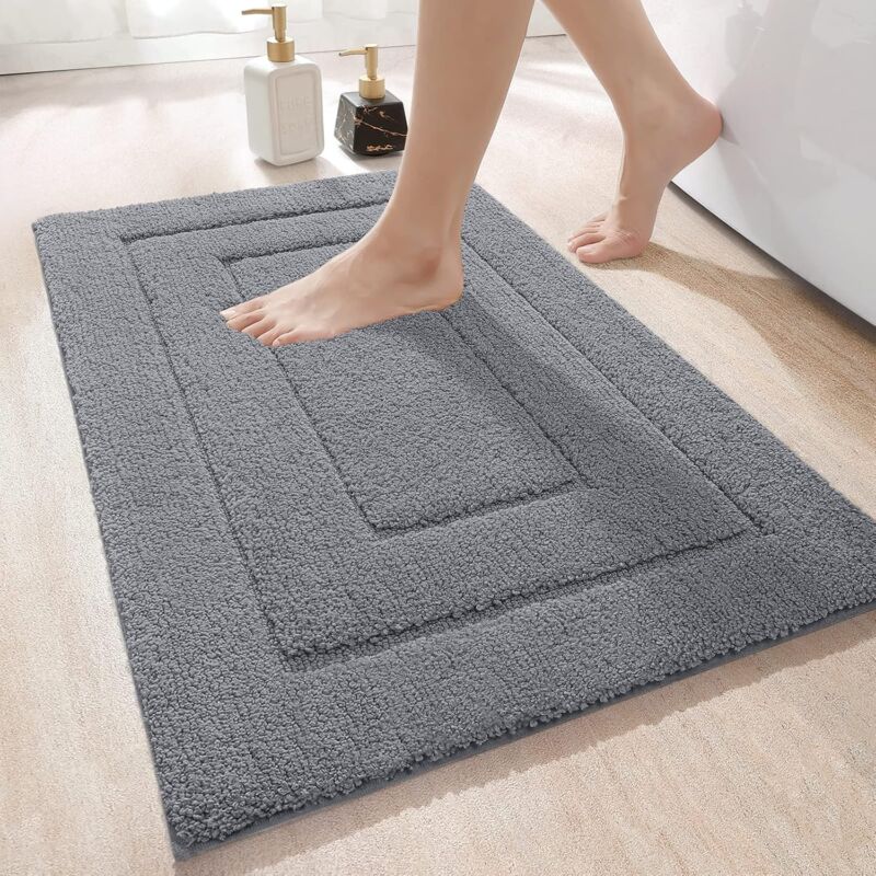 Tapis de salle de bain antidérapant, tapis de salle de bain en microfibre douce, absorbant, lavable en machine, 40x60 cm, gris