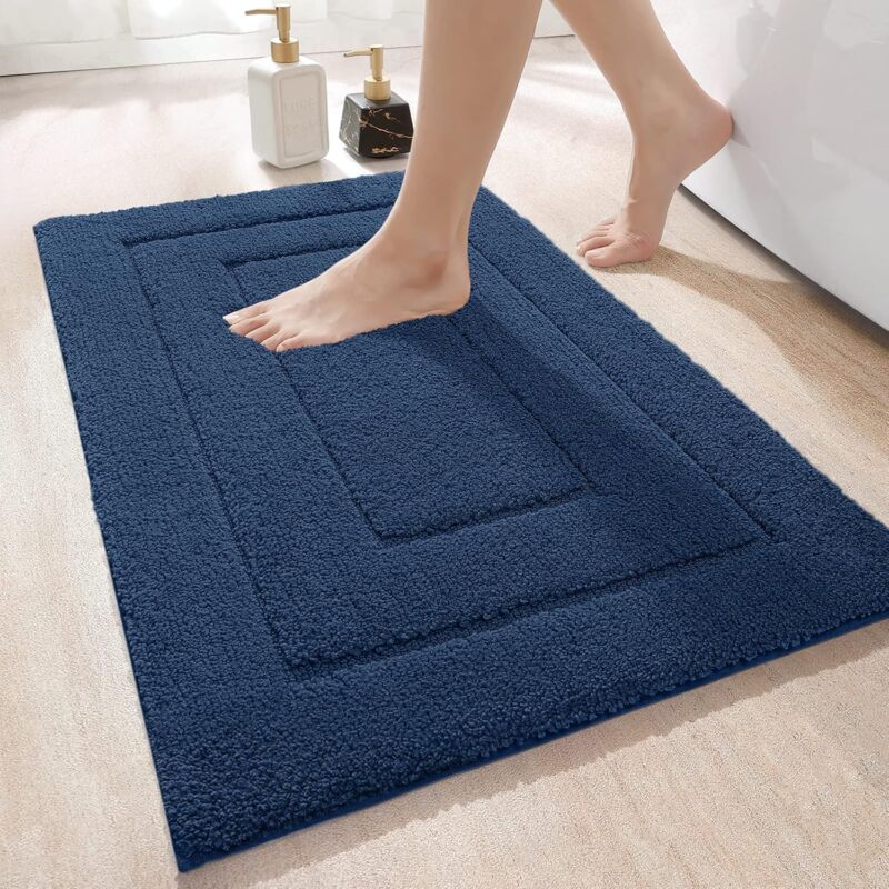 Tapis de salle de bain antidérapant, tapis de salle de bain en microfibre douce, absorbant, lavable en machine, 40x60 cm, bleu marine