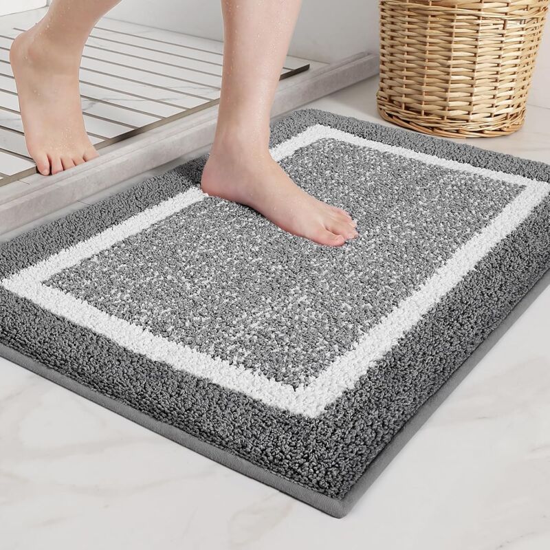 Tapis de salle de bain antidérapant, tapis de salle de bain en microfibre douce, tapis de douche absorbant lavable en machine, 40x60 cm, gris foncé