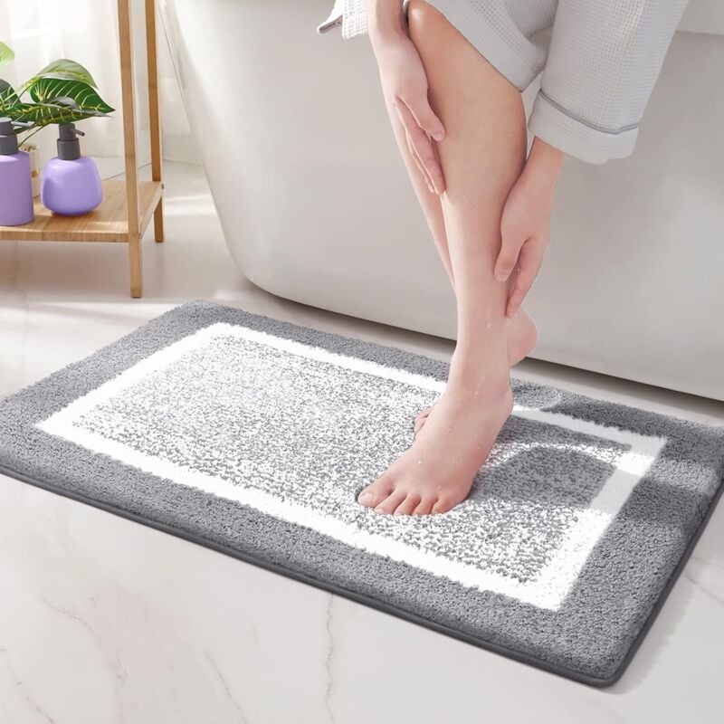 Tapis de salle de bain antidérapant, tapis de salle de bain en microfibre douce, tapis de douche absorbant lavable en machine, 50x80 cm, gris