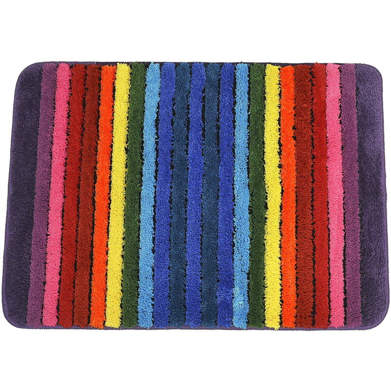 Tapis de salle de bain arc-en-ciel coloré 48 x 68 cm Aqua doux en microfibre absorbant l'eau épais tapis de bain lavable en machine antidérapant