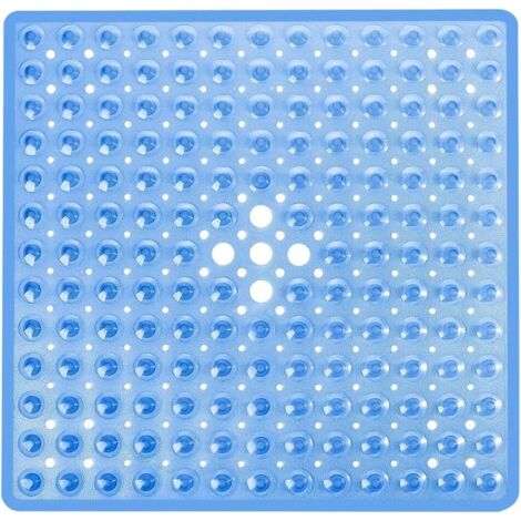 Tapis de salle de bain carré antidérapant avec ventouse – Tapis de douche antidérapant – (Bleu transparent)