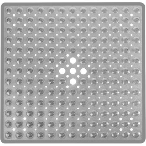 Tapis de salle de bain carré antidérapant avec ventouse – Tapis de douche antidérapant – (Gris transparent)